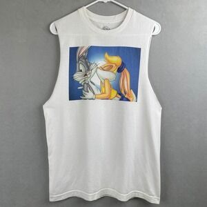 Space Jam Bugs Lola Bunny Muscle Tee White Sleeveless Retro Graphic Shirt M Read